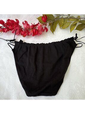 PINK VICTORIA'S SECRET S BLACK RUFFLE STRAPPY STRING TIE SIDE BIKINI PANTIES NWT
